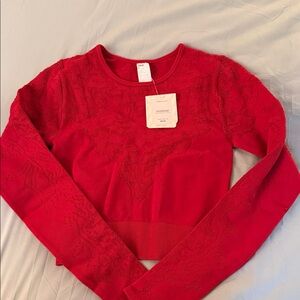 Fabletics Red Long-Sleeve Textured Knit Top small B6